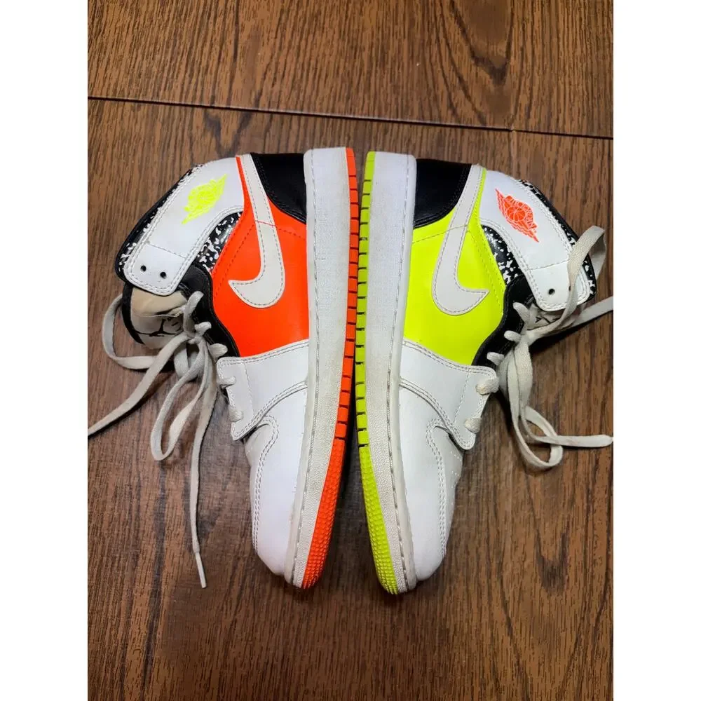 Nike Air Jordan 1 Mid GS Composition Notebook Volt and Orange Size 5Y - Picture 7 of 16